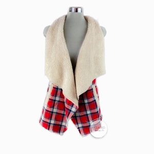 LORI & MARI Red Plaid Sherpa Cascade Vest